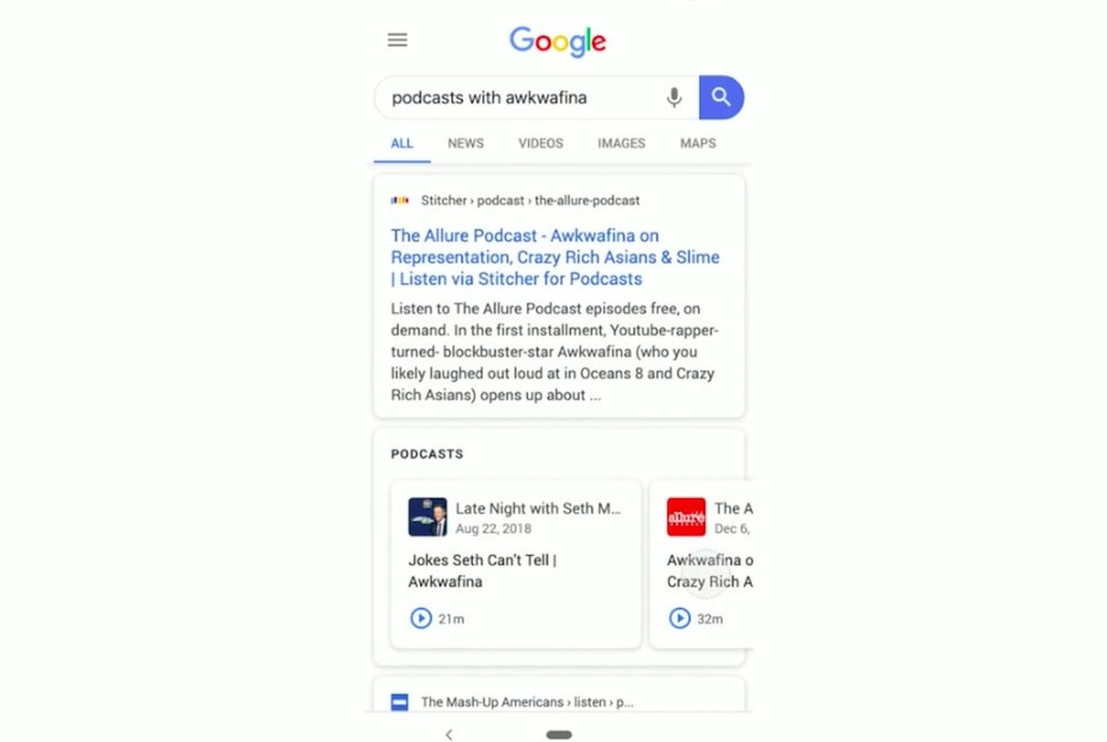 google makes podcasts playable in search results